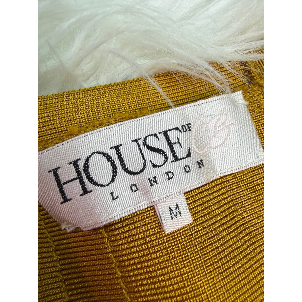 House of CB London Mustard Yellow Bandage Bodycon Midi Dress Medium V-Neck Zip - Picture 8 of 10